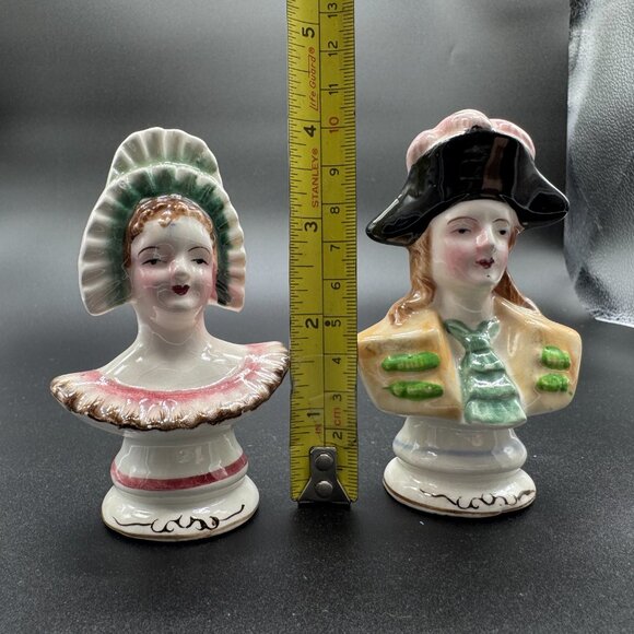 Vintage Ceramic Salt Pepper Shaker Set Colonial Woman And Man Bust Japan Shakers - Picture 9 of 9